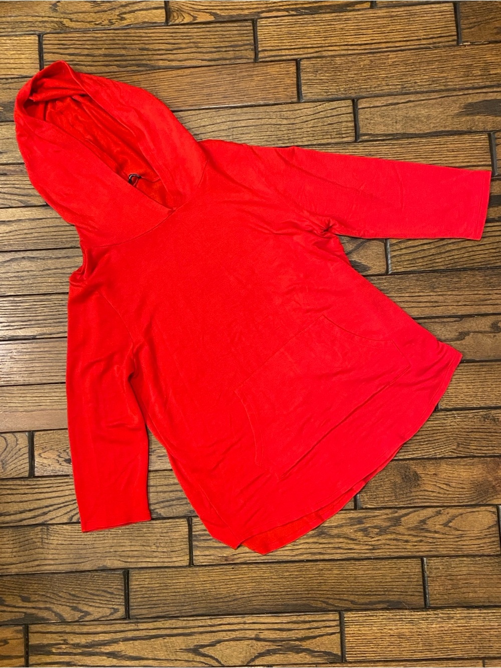 Femme Red Soft Hoodie with 3/4 sleeve works for Grunge, Camo,Pop of Color size M